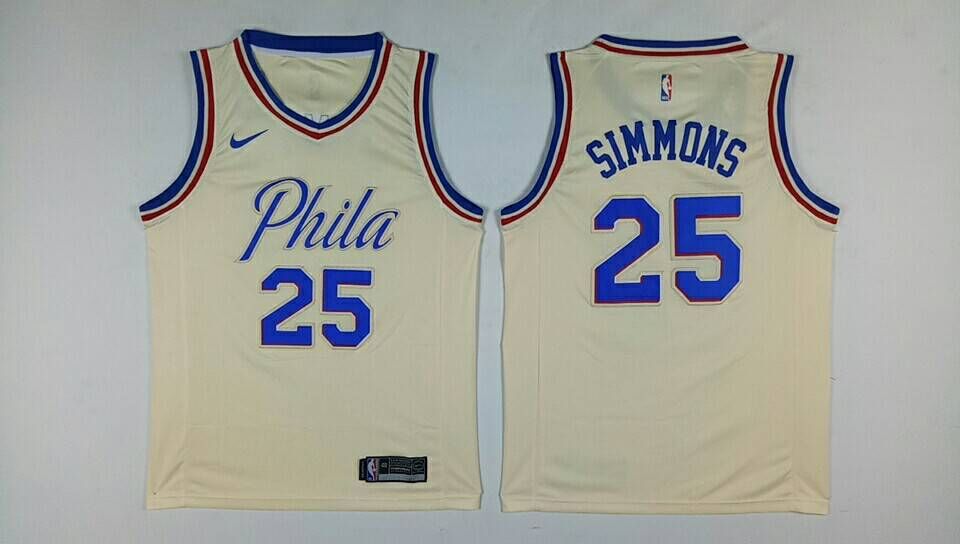 Men Philadelphia 76ers #25 Simmons Gream Nike NBA Jerseys->->NBA Jersey